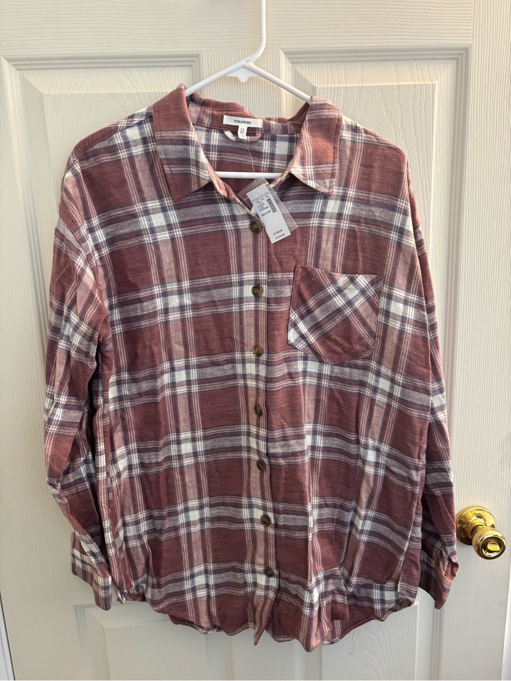 Women’s Plaid Button-Down Shirt in Dusty Rose